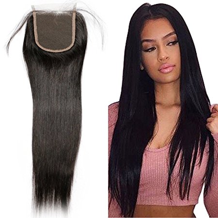 Brazilian Top Lace Frontal Closure Virgin Human Hair Closure 4*4 With Baby Hair - Unprocessed 7A Virgin Human Hair Straight Weave Natural Black - 16 inch