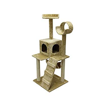 ALEKO MP-07LB 47 inch Height Cat Tree Condo Scratching Post Cat Furniture Pet House Cat Exercise Tree Light Beige Color