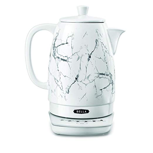 BELLA (14762) 1.8 Liter Temperature Control Electric Ceramic Kettle with Digital Touch Interface, Automatic Shut Off & Detatchable Swivel Base, White Marble