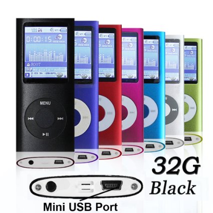 G.G.Martinsen Black MP3/MP4 32 GB Mini Usb Port Slim Small Multi-lingual Selection 1.78 LCD Portable MP3Player , MP4 Player , Video Player , Music Player , Media Player , Audio Player