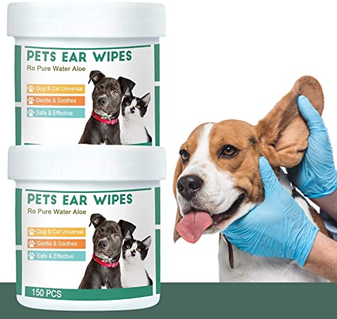 QUTOP 300 Pcs Dog Ear Cleaner Wipes - Pre-moistened Cleansing Wipes to Dissolve Wax Build-up, Ideal Puppy Pads for Gentle Cleaning Pet Face, Ears, Body and Eye Area