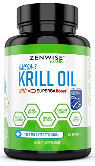 Omega 3 Antarctic Krill Oil 1000mg - MSC Certified Sustainable SuperbaBoost™ - With EPA & DHA Fatty Acids & Astaxanthin - Heart, Brain, Skin, Joint & Immune Support - 60 Softgels