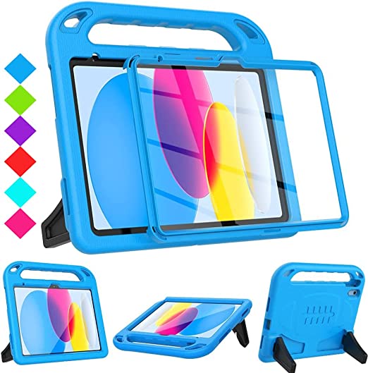 eTopxizu Kids Case with Built-in Screen Protector for New iPad 10.9 Inch 2022 (10th Gen), Shockproof Handle Stand Case for 2022 iPad 10.9'', iPad 10th 2022 (A2696/A2757/A2777), Blue