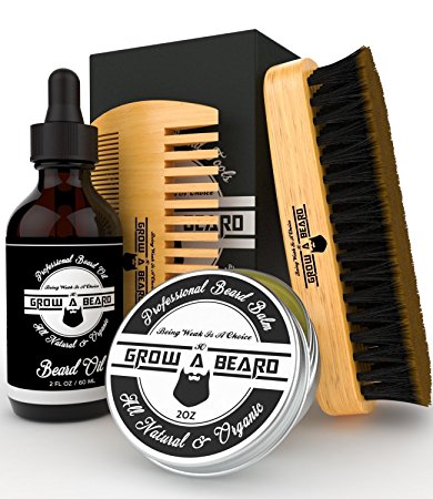 Beard Brush - Comb - Balm Oil Grooming Facial Hair Kit For Men Care-Wild Board Bristle Brush-Pocket Size Comb-All Natural Leave-in Wax-Organic Conditioner Oil - Plus Beard Scissor & Shaping Tool Bonus