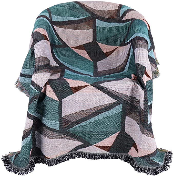 PHNAM Geometric Splicing Throw Blanket with Fringe for Couch 51x71 Inches Bed Soft Decorative Cozy Cotton Woven Knit Warm Bed Throws Reversible for Chair, Sofa, Living Room, Bedroom