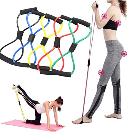 UHIPPO ESOOR Yoga Resistance Exercise Bands Gym Fitness Pulling Rope 8 Word Chest Expander Elastic for Exercise Muscle Training Tubing Pull Rope - Random Colors-2 Pieces
