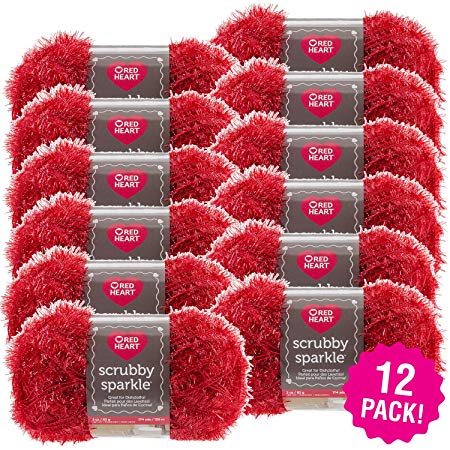 Red Heart 97583 Scrubby Sparkle Yarn 12/Pk-Strawberry, Pack