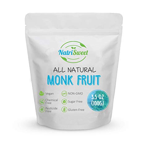 NatriSweet Monk Fruit Extract 3.5oz (100g) 322 Servings | Zero Calorie, Zero Carb, Natural Sweetener | Sugar Alternative with No Artificial Sweeteners | Perfect for Keto, Paleo & Low-Carb Dieters
