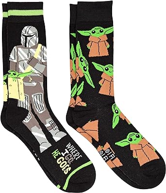 STAR WARS Mando Carrying Baby Yoda in Pouch Men's Crew Socks 2 Pair Pack