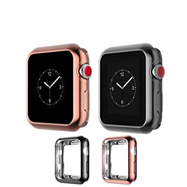 Compatible with Apple Watch Case 44mm 42mm 40mm 38mm, Vitech Slim Soft Flexible TPU Lightweight Protective Protector Bumper Case for iWatch Series 4 Series 3 Series 2 Series 1 (Black Rose Gold, 38mm)
