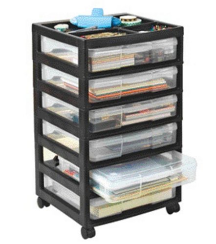 Iris 150721 Project and Scrapbook Carts, 6 Case Chest with Casters, Black