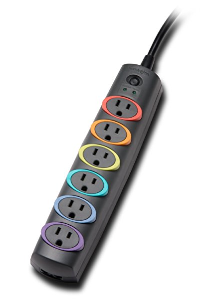 Kensington SmartSockets Standard Surge Protection Power Strip, 6-Outlet, 7' Cord, 945 Joules (K62147NA)