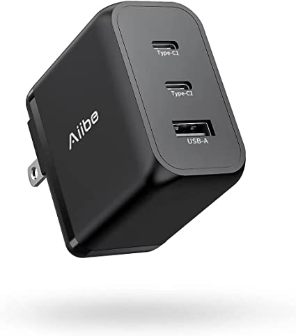 Aiibe 65W USB C Charger 3-Port GaN Wall Charger Mini USB Charger Block, USB Power Adapter Foldable Fast USB Type-C Charger for iPhone, MacBook Pro/Air, ipad, Galaxy, Dell XPS 13, and More- White