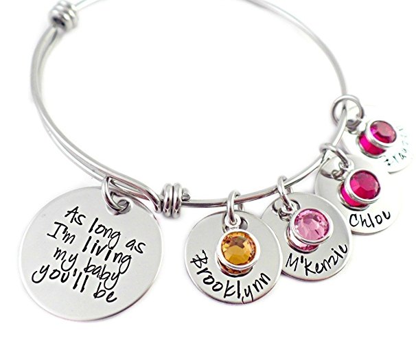 As Long As I'm Living My Baby You'll Be - Hand Stamped Personalized Bangle Bracelet