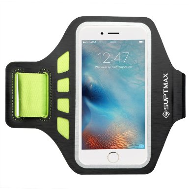 SUPTMAX Galaxy S7 Edge Armband Case Build in Key Cards Holder [Sweat-proof] Universal Sport Armband Up to 5.5'' Smartphone for iPhone 6s Plus/ LG G5/ Note 5 (Green)