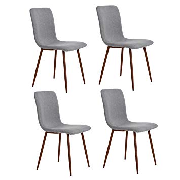 HOMYCASA Set of 4 Dining Chairs Retro Style Fabric Seat & Back with Metal Legs PVC Coating Kitchen Dining Room Chairs (Grey)