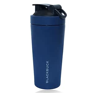 Gym shaker bottle Stainless Steel Gym Shaker Bottle with Steel Blender Ball |Gym shaker bottle for men & women| 100% Anti-Leakproof Gym protein shaker [ BLACK] (Blue)