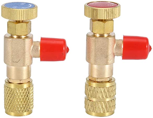 Yosoo Liquid Safety Valve, 2pcs R410A R22 Air Conditioning Refrigerant for 1/4" Male to 1/4" Famale Safety Adapter Refrigerant Charging Valve(Copper   Aluminum)