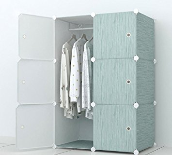 PREMAG Wardrobe made of Plastic Modules for Storage of Clothes, Accessories, Toys, Towels, or Books. For Home or Office. Finished in Green Wood Style with Fine Veins