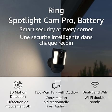 Ring Spotlight Cam Pro, Battery | 3D Motion Detection, Two-Way Talk with Audio , and Dual-Band Wifi (2022 release) - Black