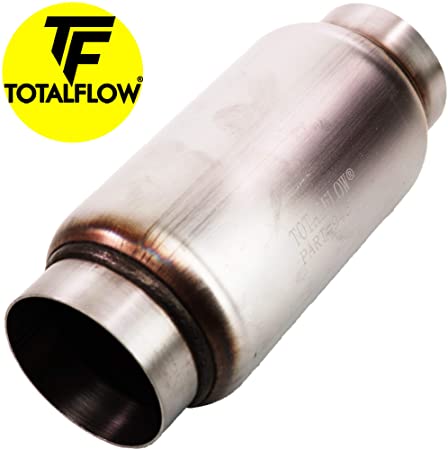 TOTALFLOW 947 Mini Muffler 409SS | 5" Round Width | 7" Body 9" Overall Length | 4" Inner Inlet-4" Outer Diameter Outlet