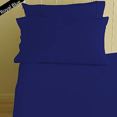Pure Egyptian Cotton Percale 1000 Thread Count bed Sheets Set 4-PCs 13" Inches Deep Pocket Royal Blue Solid Color Queen Size.