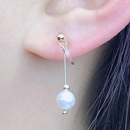 Invisible Clip on Earrings for Women Girls with Dangle Drop Shell Pearl in 14K Gold filled