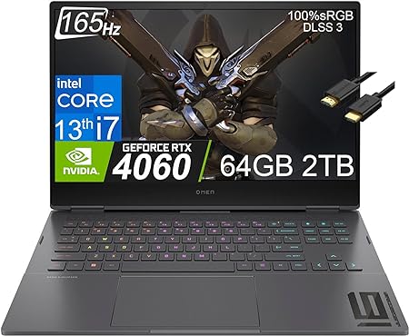 HP OMEN 16 (2024) Gaming Laptop (16.1" FHD 165Hz, Intel 13th Gen Core i7-13700HX, 64G DDR5 RAM, 2TB PCle SSD, Geforce RTX 4060 8GB), Backlit KB, Thunderbolt 4, WiFi 6E, IST Cable, Win11 Home, Black