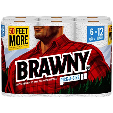 Brawny Paper Towels, 6 XL Rolls, Pick-A-Size, White, 6 = 12 Regular Rolls