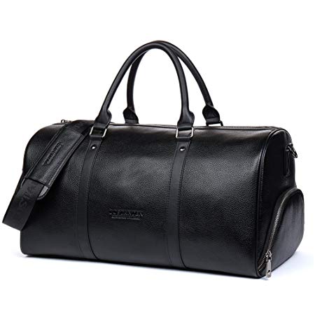 BOSTANTEN Genuine Leather Travel Weekender Overnight Duffel Bag Gym Sports Luggage Bags for Men Medium Black