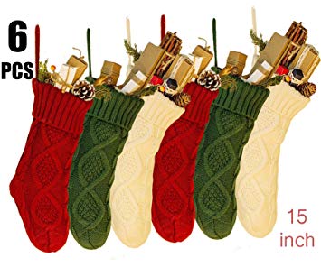 NIGHT-GRING 6 PCS 15'' Knit Christmas Stockings Woven Stockings Christmas Decorations White/Red/Green