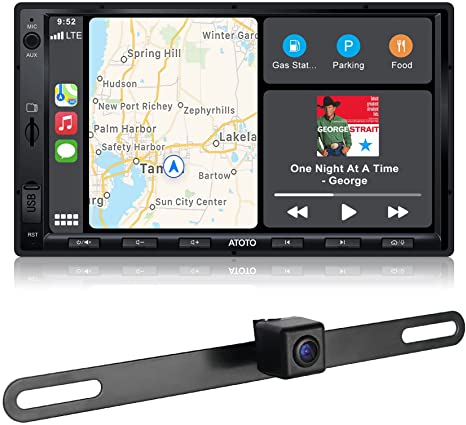 ATOTO F7 SE Double Din Car Stereo with AC-4486 Waterproof Definition Hidden Rearview Camera, Carplay & Android Auto, Mirrorlink, Fast Charge, Touch Screen Car Radio F7G2A7SE
