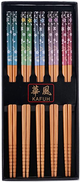 Japanese Chopsticks 5 Pair Set Dining Table Starter Kit Beautiful Gift Item Nicely Packaged (Colorful Sakura)
