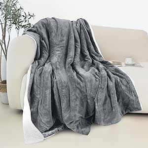 Elegant Comfort Reversible and Ultra-Plush Flannel Fleece Sherpa Throw- Lightweight Soft and Cozy- All Season Decorative Throw, Perfect for Lounging, 50 x 60 inches, Gray