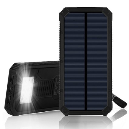 Power Bank 15000mah Solar Charger with 6LED Flashlight GrandBeing® Portable Battery Charger with Big Solar Panel Dual USB Port External Battery for iPhone iPad Smart Phones Tablet Cameras for Outdoor Holiday Business Hiking Sports(Black)