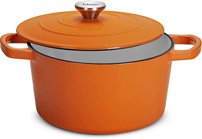 Klee 4-Quart Dutch Oven Pot with Self-Basting Lid (Pumpkin) - Heavy-Duty Enameled Cast Iron Dutch Oven Casserole Dish for Braising, Broiling, Baking, Frying, and More - Oven-Safe Up To 500°F