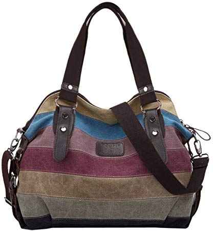 Womens Handbags,COOFIT Shoulder Handbags Striped Canvas Tote Crossbody Bags for Women