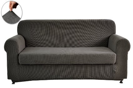 Chunyi 2-Piece Jacquard Polyester Spandex Sofa Slipcover Sofa Gray