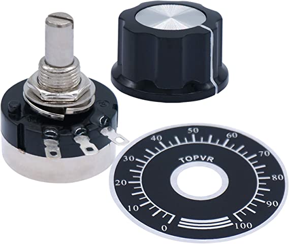 Taiss 2pcs RV24YN20S 500K Potentiometer Single Turn Carbon Film Rotary Taper Potentiometer Used for Inverter speed regulation. Motor speed control   2pcs A03 knob   2pcs dials (B504 500K ohm)