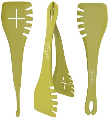 2 in 1 Bonke Tongs and Spatula - Perfect Salad, Fish, Spaghetti, Meat Steak Turner, Asparagus, Appetizer, Vegetable Tongs or Spatulas in Kitchen when Cooking - Flexible Nylon