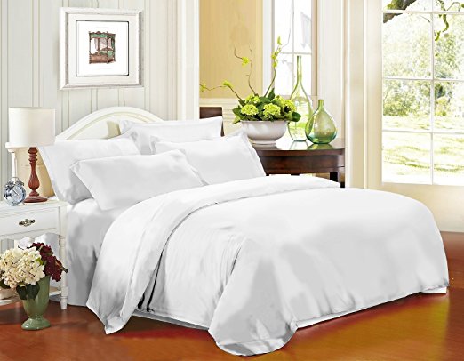 HOMFY 3 Piece Microfiber Queen Duvet Cover Set With 2 Pillow Cases- Soft, Breathable and Hypoallergenic - White