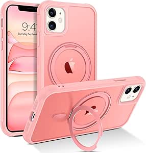 BENTOBEN for Magnetic iPhone 11 Case, Phone Case iPhone 11 [Compatible with MagSafe] Rotatable Ring Holder Kickstand Design Shockproof Women Men Girl Boy Protective Cover for iPhone 11 6.1" 2019, Pink