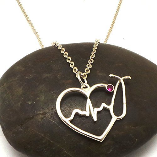 18" Handmade Nurse Heart Beat Stethoscope Stoned Necklace Choker