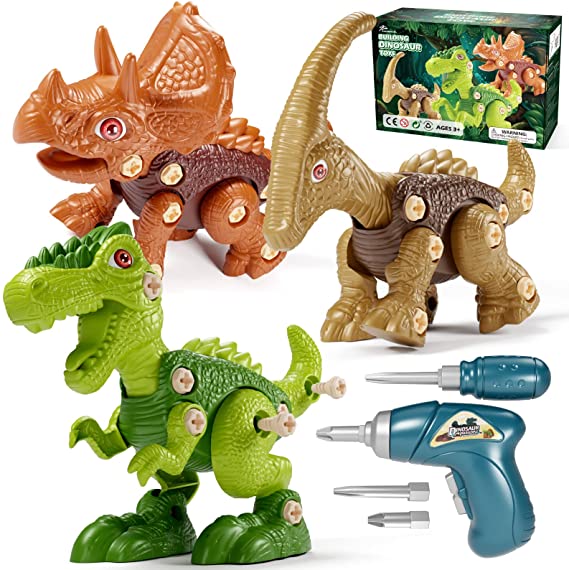 Jasonwell Kids Building Dinosaur Toys - Boys STEM Educational Take Apart Construction Set Learning Kit Creative Activities Games Birthday Gifts for Toddlers Girls Age 3 4 5 6 7 8 Years Old (3PCS)