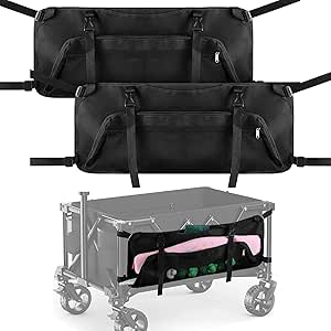 2Pcs Collapsible Wagon Side Pocket for Umbrella,Large Capacity Folding Wagon Cart Storage Bag,Oxford Cloth Garden Cart Side Pockets for Camp,Picnic,Garden and Outdoor Activities