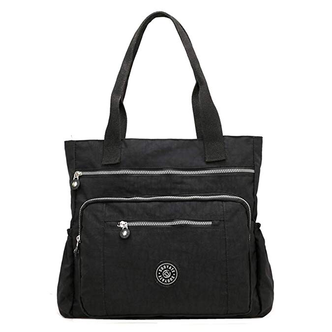 Women's Casual Multi-Pocket Handbags Waterproof Nylon Top-Handle Bag Shoulder Bag Travel Purse Large Capacity