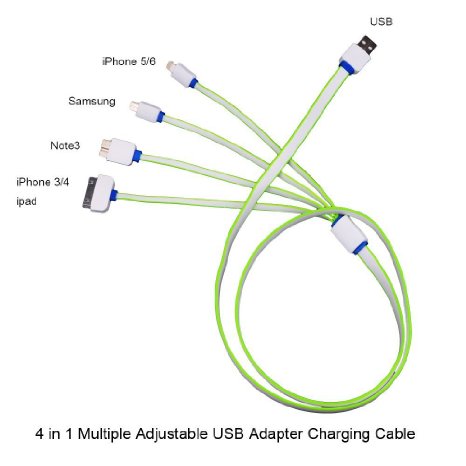 Charging Cable, Ourkens Premium Quality 4 in 1 Multiple Universal USB Charging Cable 3ft(1M) with 8 Pin Lighting / 30 Pin / Micro USB Ports for iPhone, iPad, iPad Mini, iPad Air, iPad Pro, Samsung Galaxy, Note and most of Android phones, Tablet (4 in 1 Green)