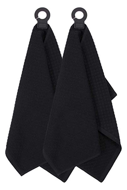 Ritz Hook and Hang Towel with Permanent Rubber Hook for Kitchen, Bathroom, Mudroom, Laundry Room, Extra-Large, 18" X 28", Machine Washable, 2 Pack, Black