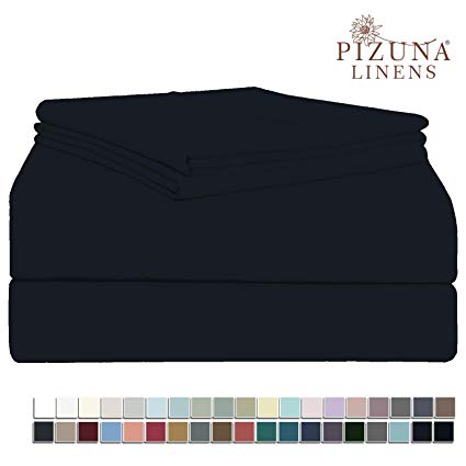 Pizuna 400 Thread Count Cotton Full Sheets Set Black, 100% Long Staple Cotton Smooth Sateen Bed Sheets fits Upto 15 inch Deep Pocket (100% Cotton Black Full Sheet Sets)