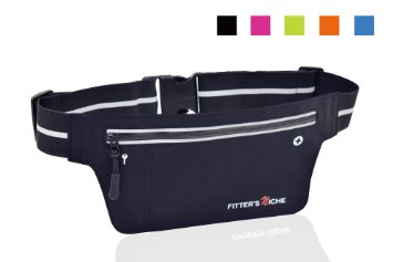 Fitters Niche UltraSlim Fitness Workout Sport Running Race Belt Fanny Waist Pack Pouch Bag , Water Resistant, 360 Degree 3M Reflective Adjustable Waistband, fit Smartphone Android iPhone iPhone 6/6s plus Samsung, Nexus, LG , For Sport Men, Women during Workouts, Cycling, Hiking, Walking, Running